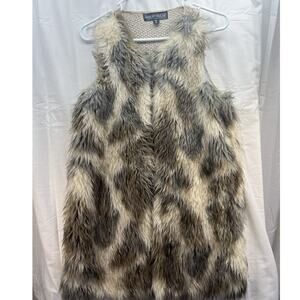 Faux Fur Long Length Animal Print Vest Size M